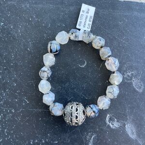 Web Agate Faceted Beads with Diamond Beaded Bracelet 6”
